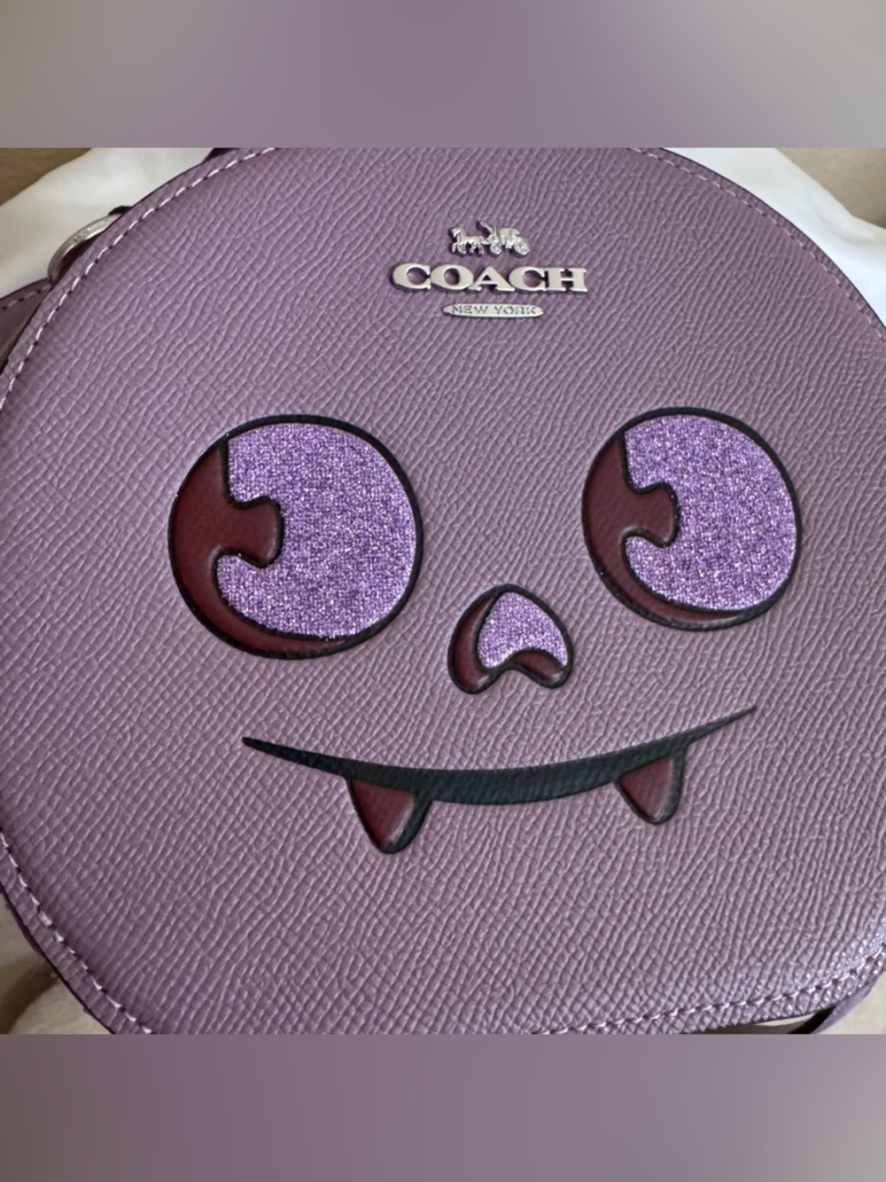 NWT Women COACH Canteen Cute Purple Halloween Bat Crossbody Bag Boo-tiful Cw469 - Picture 3 of 8